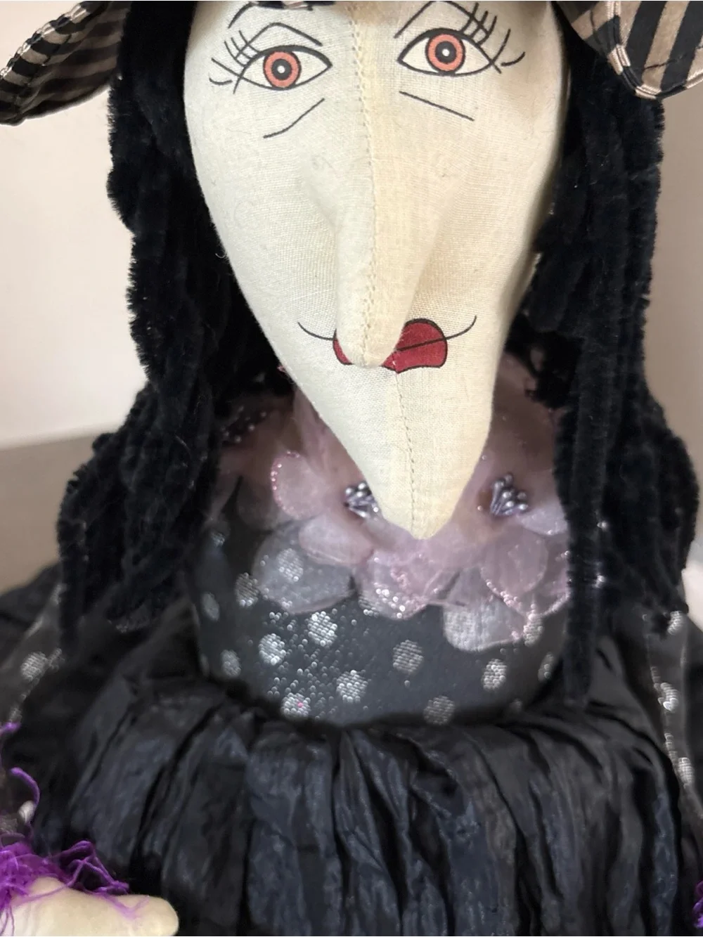 Large 22” WITCH Doll, Fabric, Halloween Decor, Sculpted Face